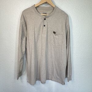 Wrangler Riggs Henley Long Sleeve Pocket Tee Beige Thick Cotton Work Men XL